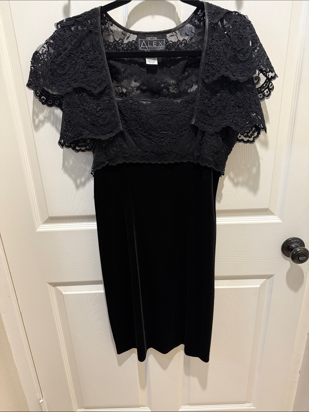 Alex Evenings Black Lace Overlay Velvet Dress